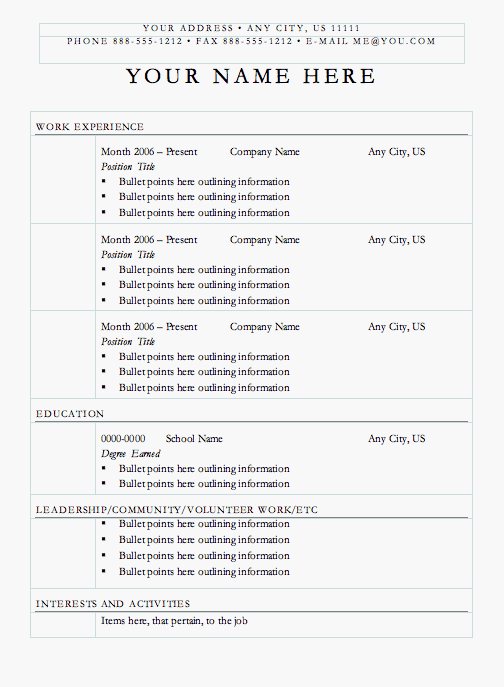 Free Resume Templates: Sample Resume Templates Free resume templates Free Resume Templates: Sample Resume Templates Free resume templates
